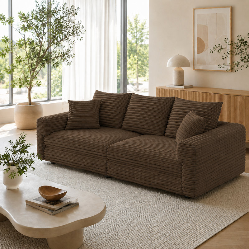 Canapé 3 places en velours côtelé Modern, H 35,35 po x l 82,87 po x P 35,43 po, Chameau