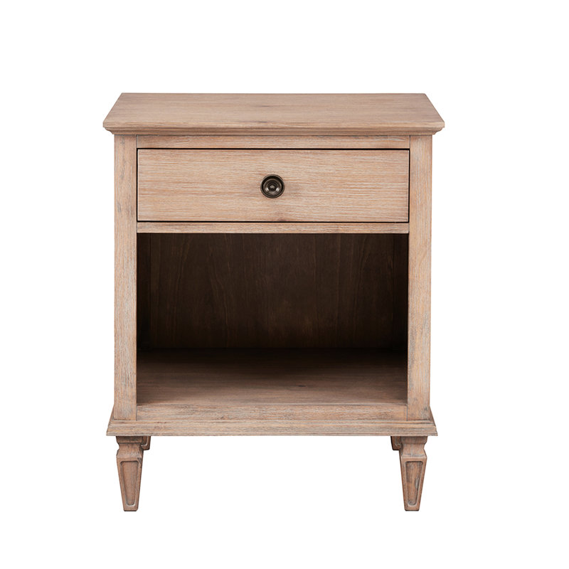 Table de chevet avec placage et combinaison d'hévéa couleur naturelle 13,25 po x H 4,25 po tiroir