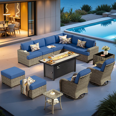 10-Person Outdoor Sectional With Fire Pit,All-Weather Wicker Patio Set