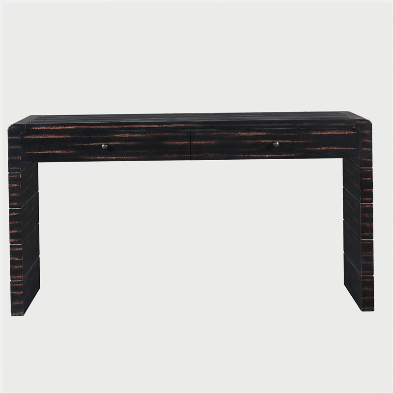 Storage curved coffee table, wooden entry table with two drawers, farmhouse style living room table, suitable for entryways, corridors, living rooms, black finish
