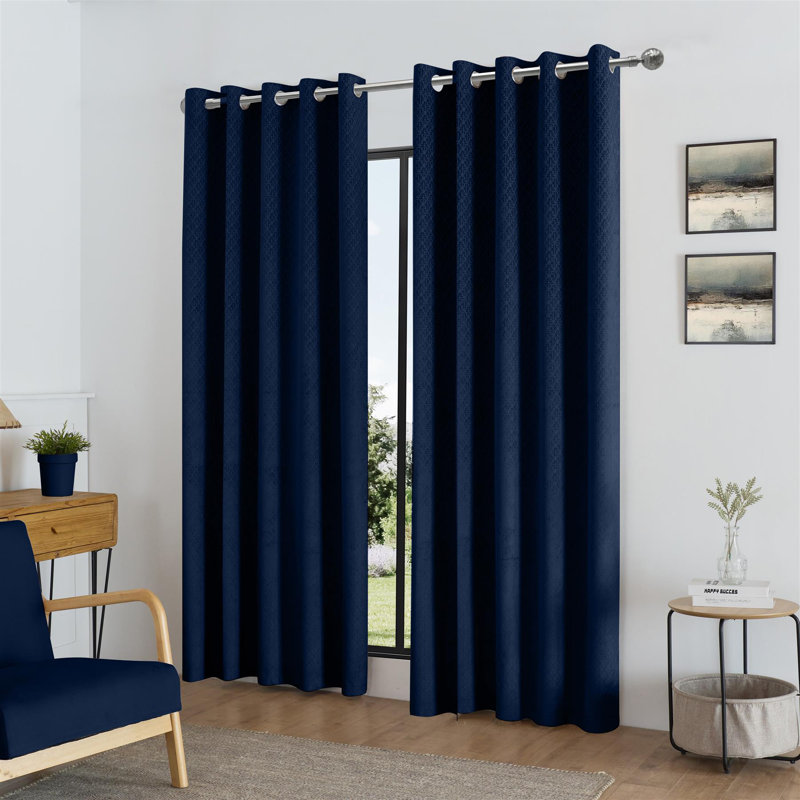 Adwita Temple Blackout Eyelet Curtain Panel Pair, Navy, 117" W x 137" L