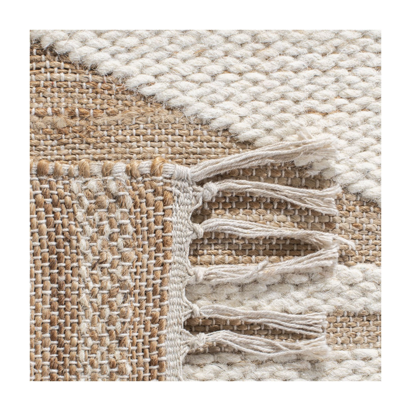 Adelina Geometric Handmade Flatweave Jute/Wool Natural/Ivory Area Rug, Rectangle 3' x 5'