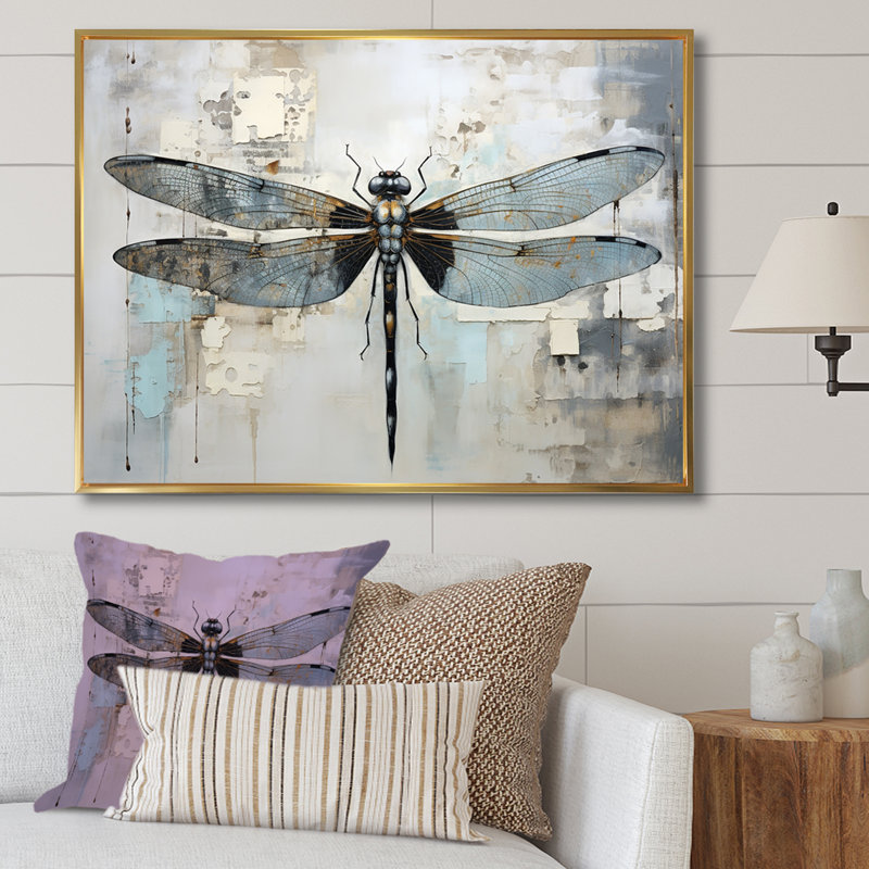 Dragonfly Delight IV - Libellule, art mural, H 24 po x l 32 po x P 1 po, Cadre flottant doré