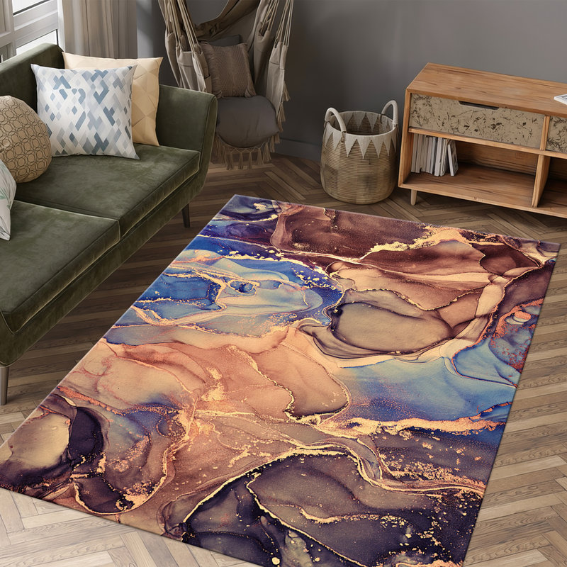 Non-Woven Soft Printed Rug with Intricate Floral Design and Vibrant Color Palette for Aesthetically Pleasing Home Decor