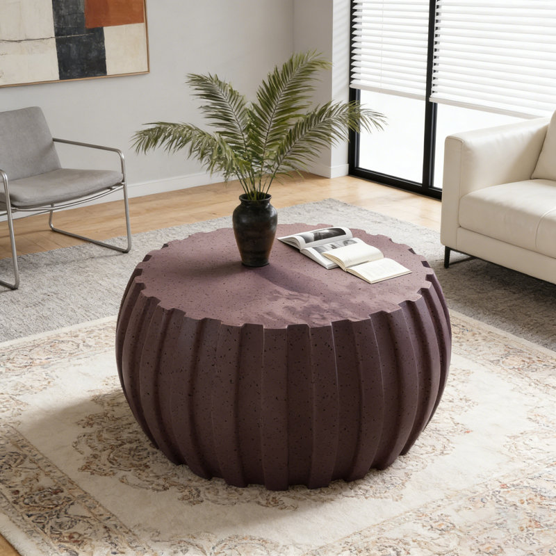 Table basse moderne et imperméable en ciment Mgo, durable et polyvalente pour une utilisation intérieure et extérieure, Brun