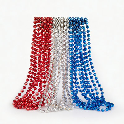 Colliers de perles rondes patriotiques USA, fête du 4 juillet