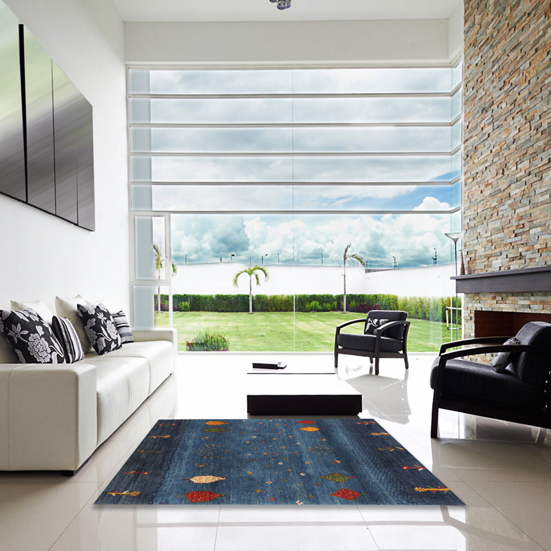 Tapis bleu abstrait Fithian, Carré 7 pi