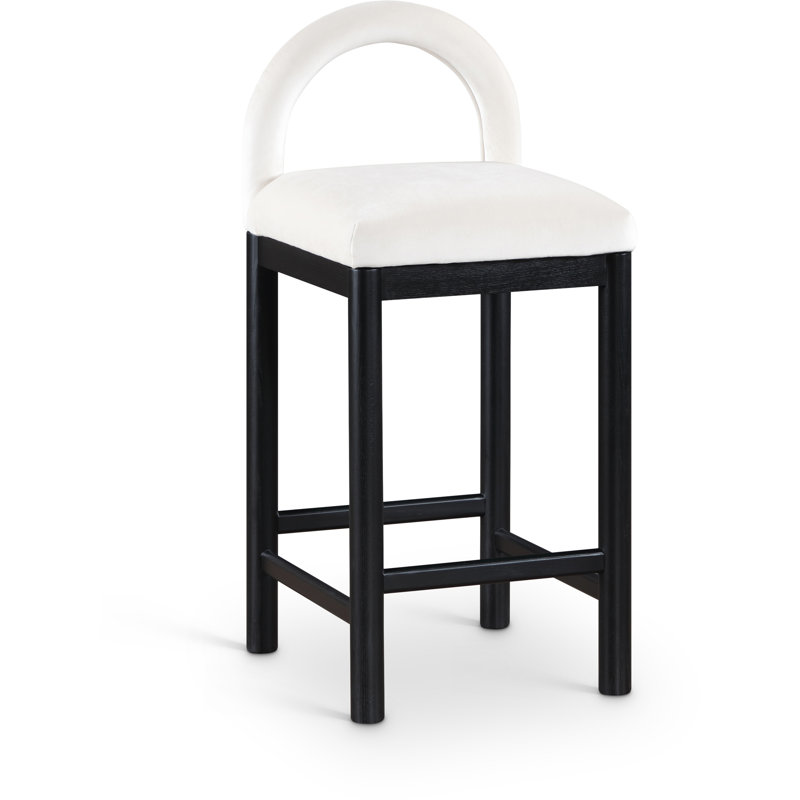 Tabouret de comptoir Conrad, Siège velours crème / cadre noir