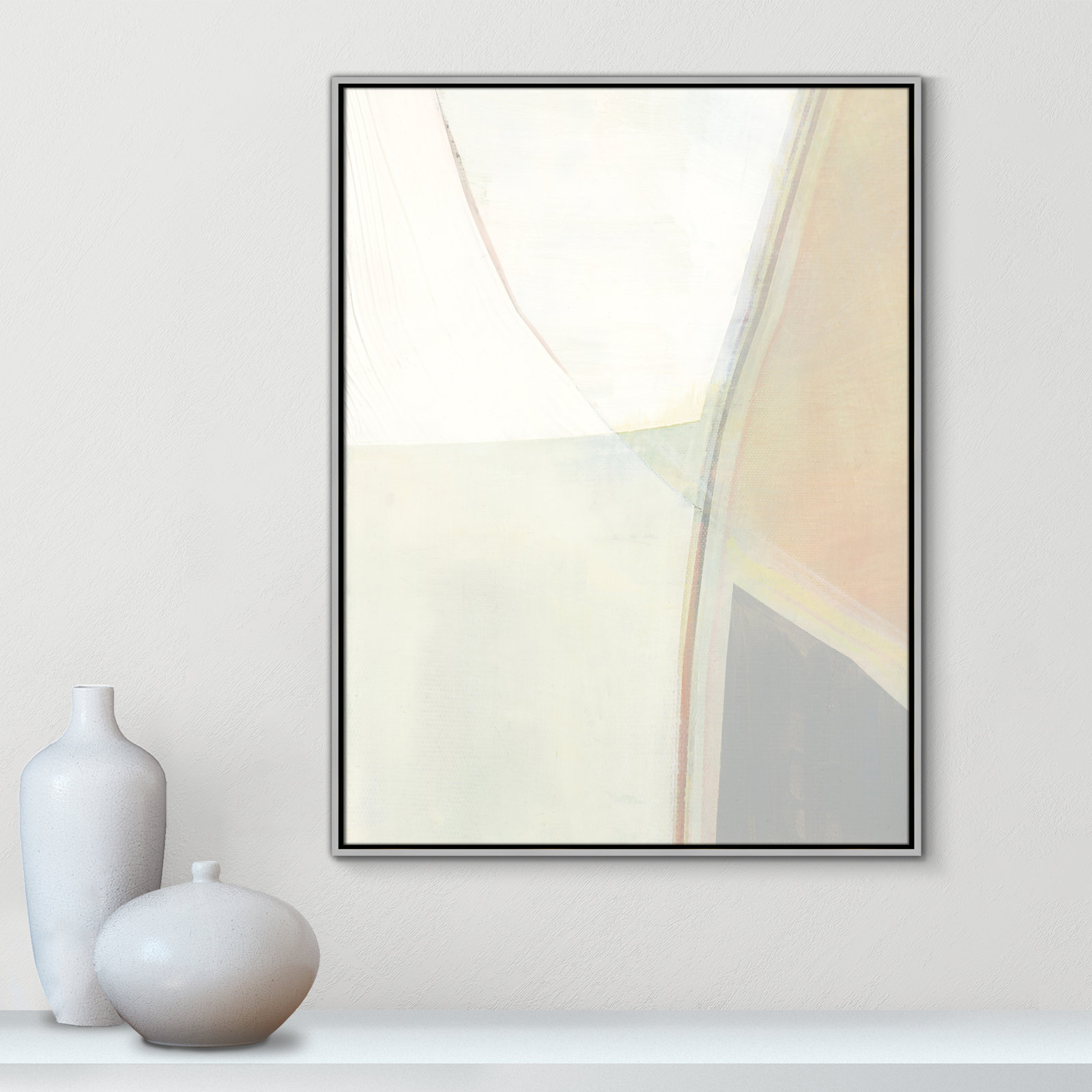 Alexandria "In Neutral II" Painting by Cartissi, 41.5" H x 31.5" W x 2" D, Silver Framed Canvas