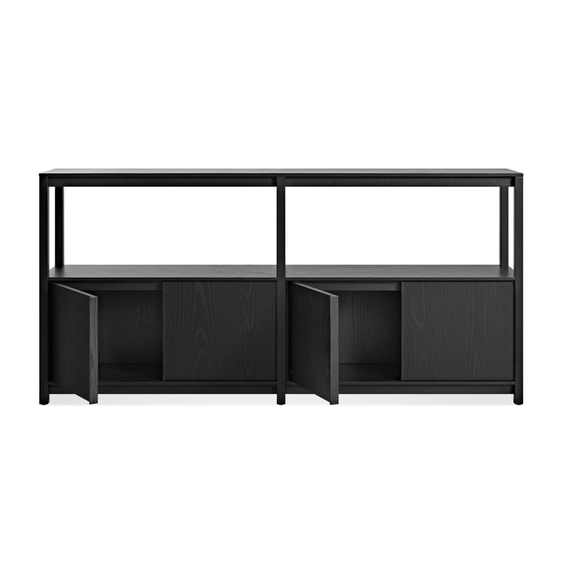 Open Plan Low Bookcase with Storage, Black on Oak, (2 Sheves) 33" H x 68" W x 13" D