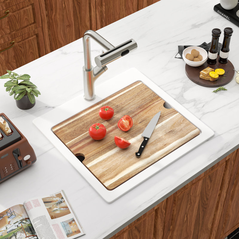 L 21 po x l 20 po Composite quartz encastré dans un évier de cuisine à simple cuve et station de travail, White