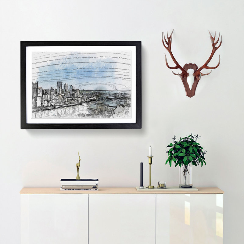 Skyline of Pittsburgh Pennsylvania in Abstract - Picture Frame Graphic Art Print, Black Framed, 62cm H x 87cm W x 2cm D