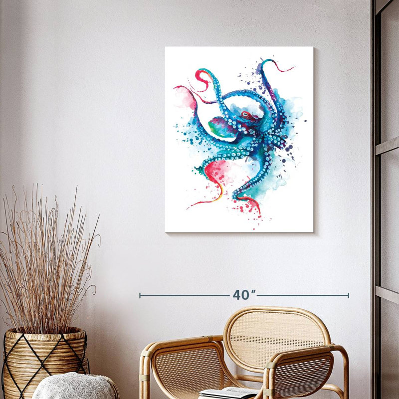 Blue Octopus Splash sur impression sur toile, H 35 po x l 28 po x P 1,25 po
