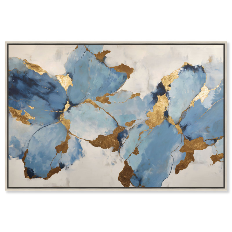 «Gold River II», reproduction d'art encadrée bleue et dorée par Art Remedy, cadre argenté, 54 x 36, H 37 po x l 55 po