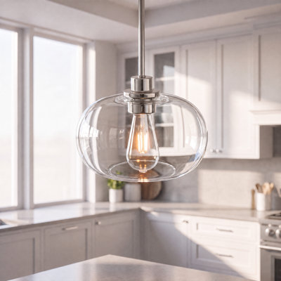 10‑in 1‑Light Brushed Nicke Modern Pendant Light with Clear Glass Shade for Kitchen Island E26 Base