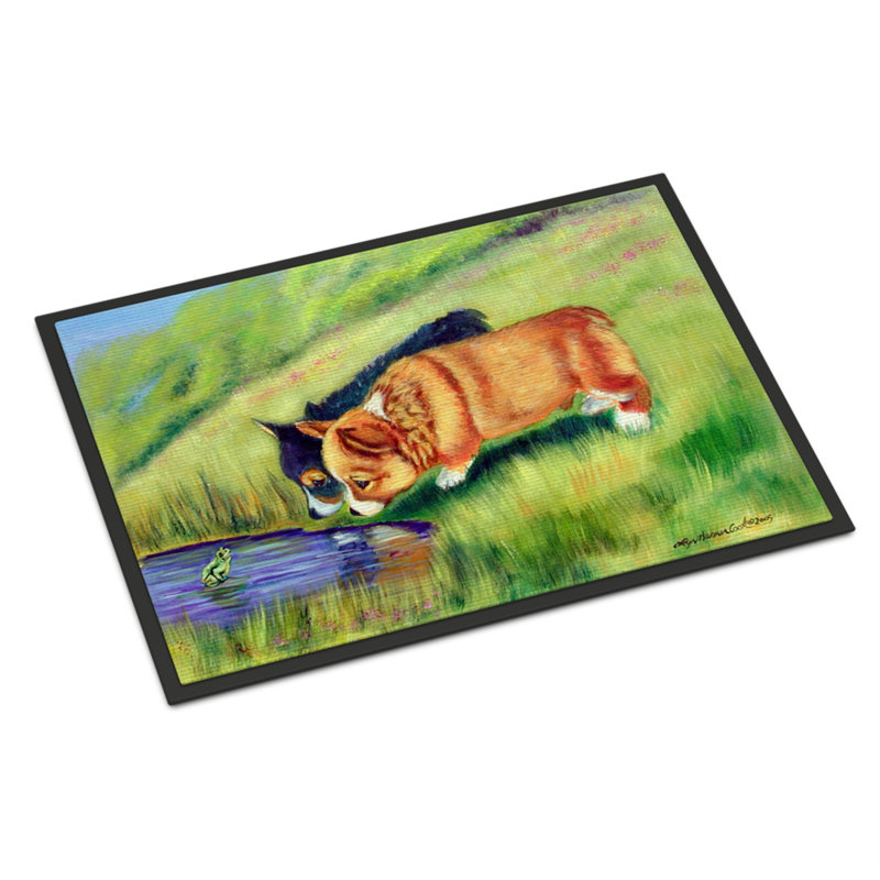 Paillasson antidérapant pour l’intérieur Stigler Corgi, Rectangle 1 pi 6 po x 2 pi 3 po