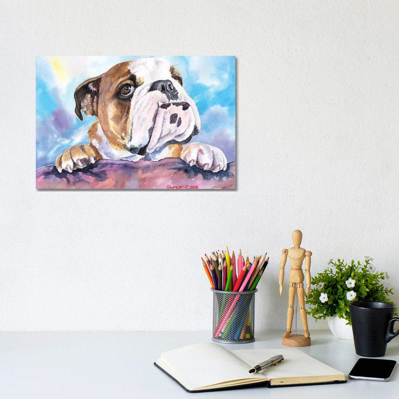 Bulldog Cute by George Dyachenko - Wrapped Canvas Painting, 20.32 cm H x 30.48 cm W