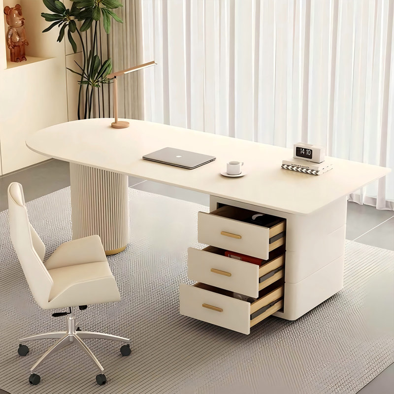 Bureau moderne en pierre frittée 62,99 po avec trois tiroirs., H 29,53 po x l 62,99 po x P 31,5 po