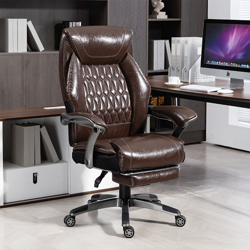 48.82" H Brown Faux Leather Executive Chair, 360° Swivel