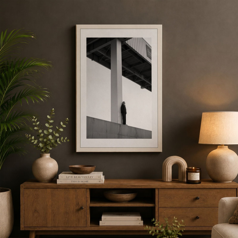Figure Under Bridge Industrial - Wrapped Canvas, 30x20 - 76.2 x 50.8 cm, Ochre Border
