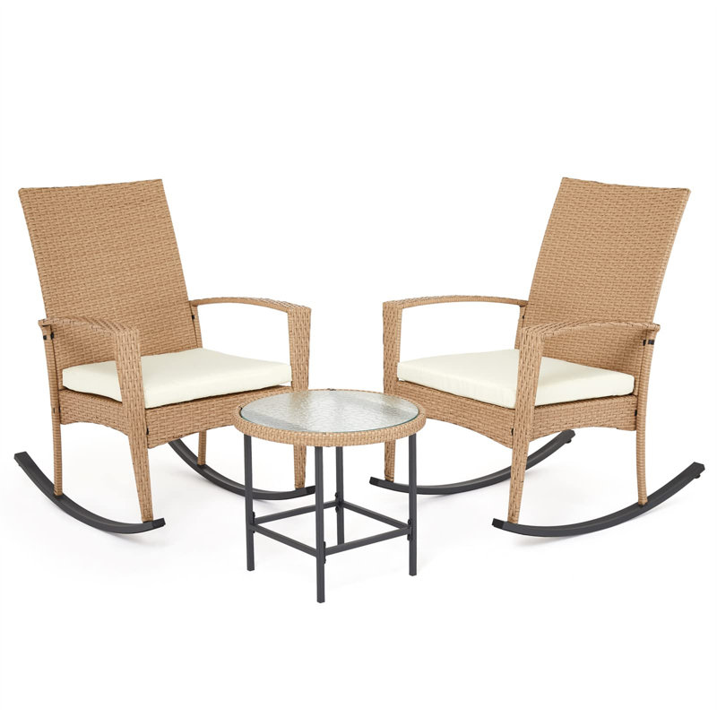 Outdoor Rocking Chair, Balcony Rocking Chair, Removable Seat Cushion, Rattan Rocking Chair, Comfortable Lounge Chair, With Armrests, Upholstered, Lunch Break Chair, Suitable For Garden, Courtyard, Balcony