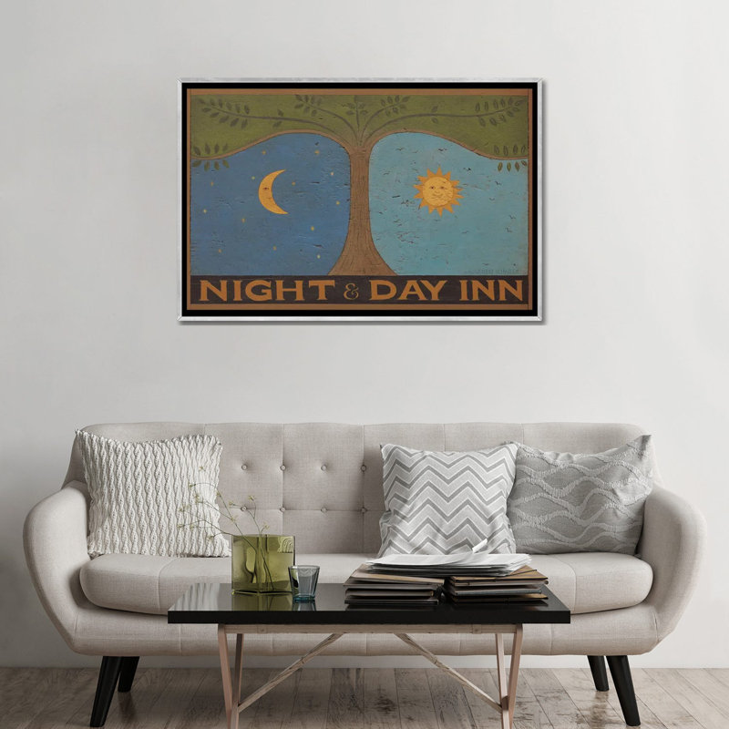 Night and Day Inn - reproduction d'art murale encadrée, H 32 po x l 48 po, Reproduction encadrée sans passe-partout