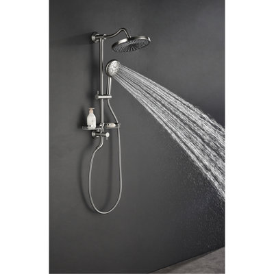 10" Rain Showerhead Joining With 4 Hand Shower, Adjustable Slide Nut And Soap Basket In Brushed Nickel Alliance Stud