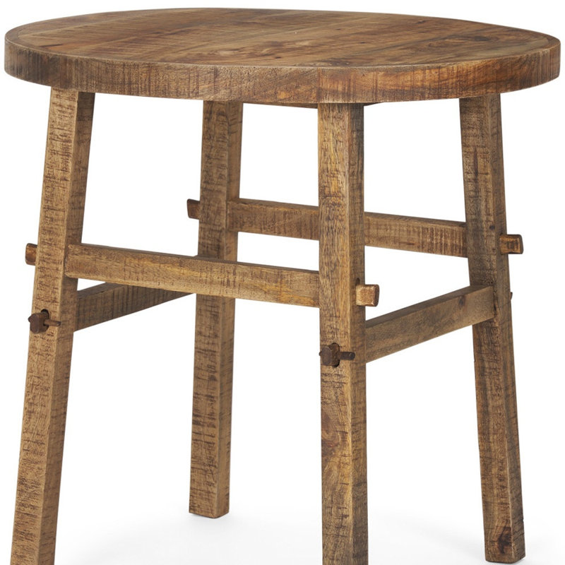 26" Brown Distressed Solid Wood End Table