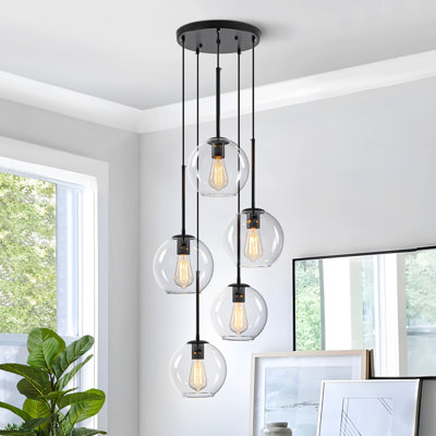 Luminaire suspendu grappe noir mat à 5 lumières Concow