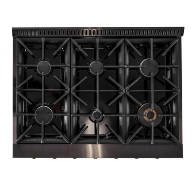 KUCHT 36 in. 5.2 cu. ft. 6-Burners Dual Fuel Range for Natural Gas in Gemstone + Wall Mount Range Hood