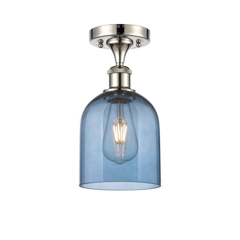 Ballston - Allysson - Plafonnier semi-encastré 6 po 1 lumière - Abat-jour granuleux, Nickel poli, Bleu princesse