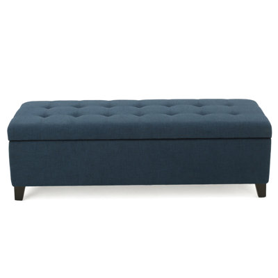 Upholstered Storage Ottoman Bench, Entryway Bench, End Of Bed Bench, Ottoman Foot Rest For Bedroom, Navy Blue, 300Lbs
