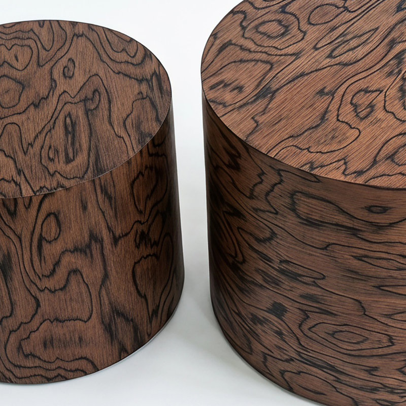 Ensemble de 2 tables basses gigognes rondes, table d'appoint en forme de souche d'arbre, sans assemblage, table d'appoint rustique à grain de tourbillon naturel pour le salon, décor de maison de campagne moderne Wabi-Sabi, pommeau brun