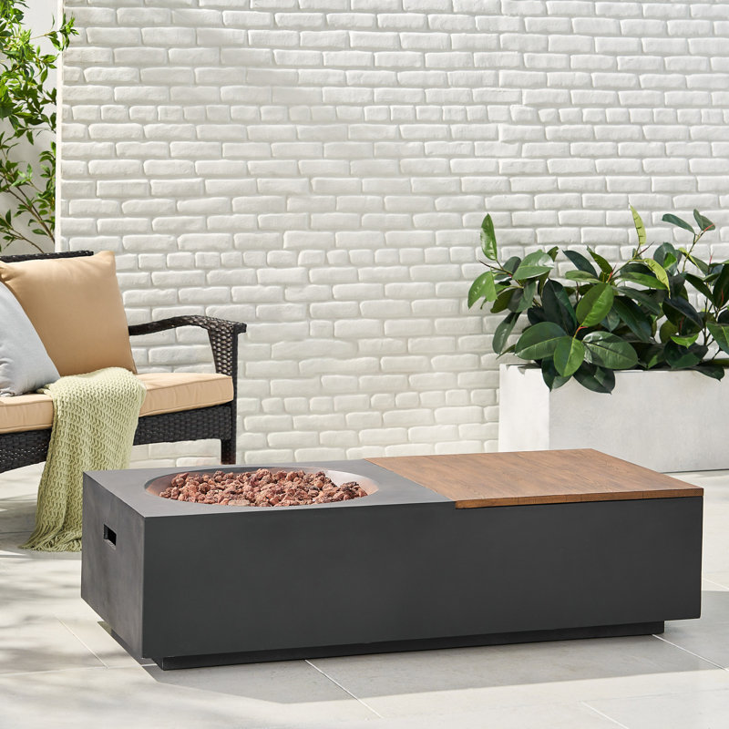 Table d'extérieur pour foyer d'extérieur rectangulaire en béton léger de 50 000 BTU avec rangement (couvercle de réservoir non inclus)