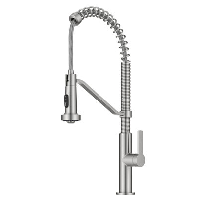 KRAUS Oletto Commercial Style 2-Function Single Handle Pull Down Kitchen Faucet in Spot-Free Stainless Steel