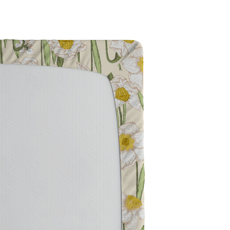 Ambesonne Nature Fitted Sheet Leaves Botanical Style Art, Twin Fitted Sheet, Eggshell/Pistachio Green Floral