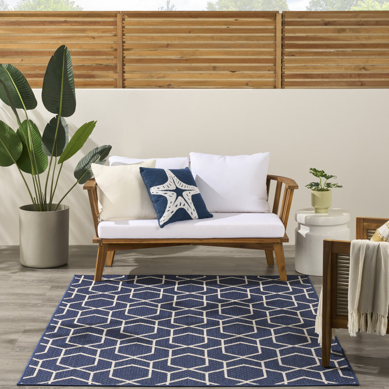 Tapis intérieur / extérieur moderne Reidy, Rectangle 6 pi x 9 pi, Marine