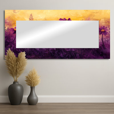 Mauve fleur de minuit sur fond de fleurs sauvages - miroir mural floral - imprimé sur métal