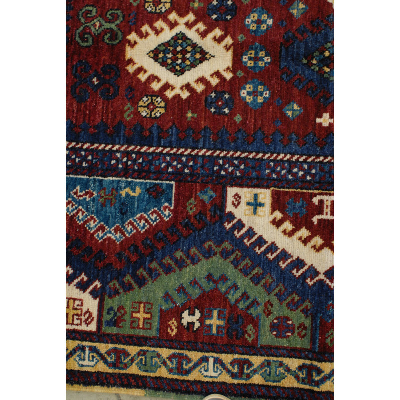 Bordjalu Wool Southwestern Area Rug in Blue/Green, Rectangle 5' x 7'