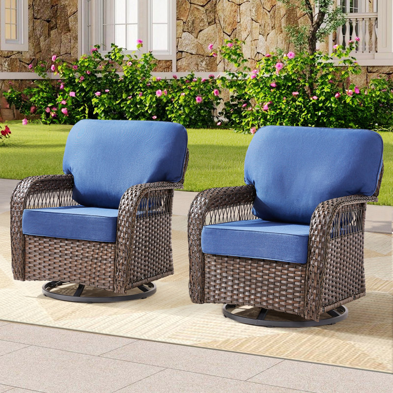 Chaises de patio, chaises d'extérieur, ensemble de 2 chaises pivotantes avec coussins pour porche et jardin