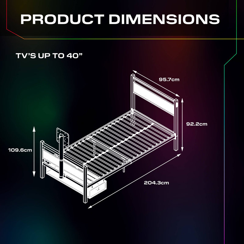 X Rocker Basecamp RGB Single Gaming TV Bed with App Controlled LED Lights - White