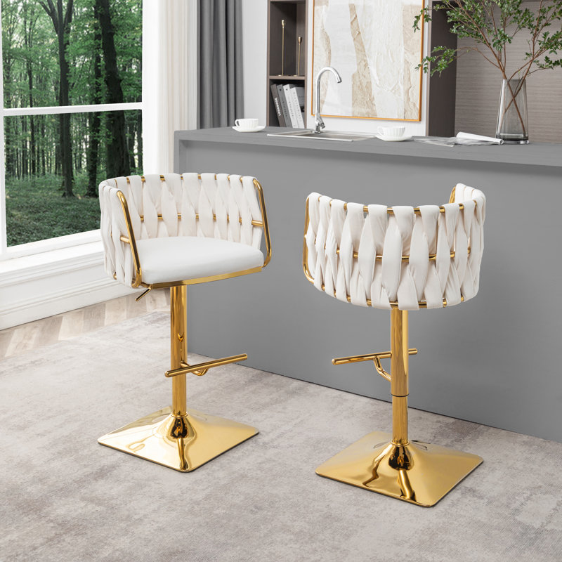 Tabouret pivotant à hauteur réglable Mancias, Or, Velours crème