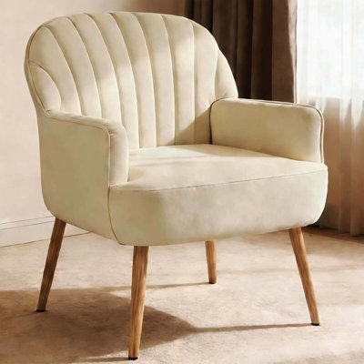 Velvet Accent Chair, Modern Upholstered Single Sofa Armchair With Metal Legs, Comfy Barrel Chair For Living Room, Waiting Room, Bedroom, Office And Ca