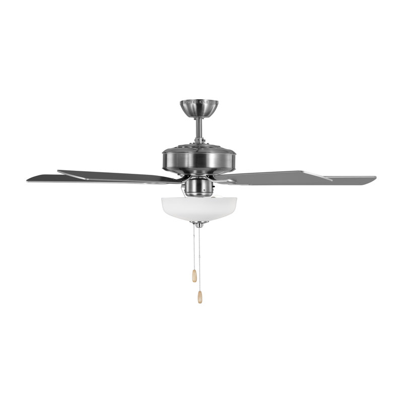 Linden 52" Brushed Steel Ceiling Fan with Matte White Glass Light Kit