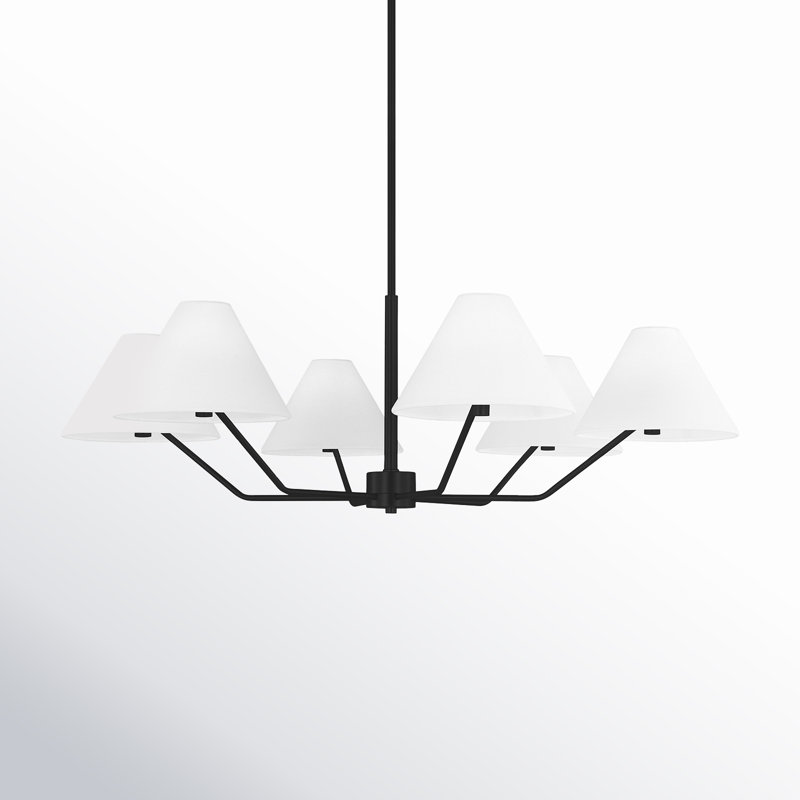 Midnight Black 6-Light Chandelier with White Linen Shade