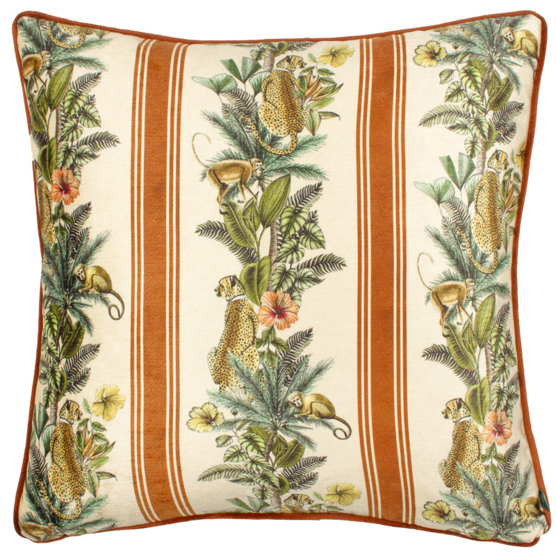 Leilani Floral Cushion, Square, Green/Orange, 43cm H x 43cm W