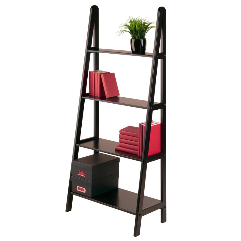 Transitional Espresso Wood 4-Tier Ladder Bookcase