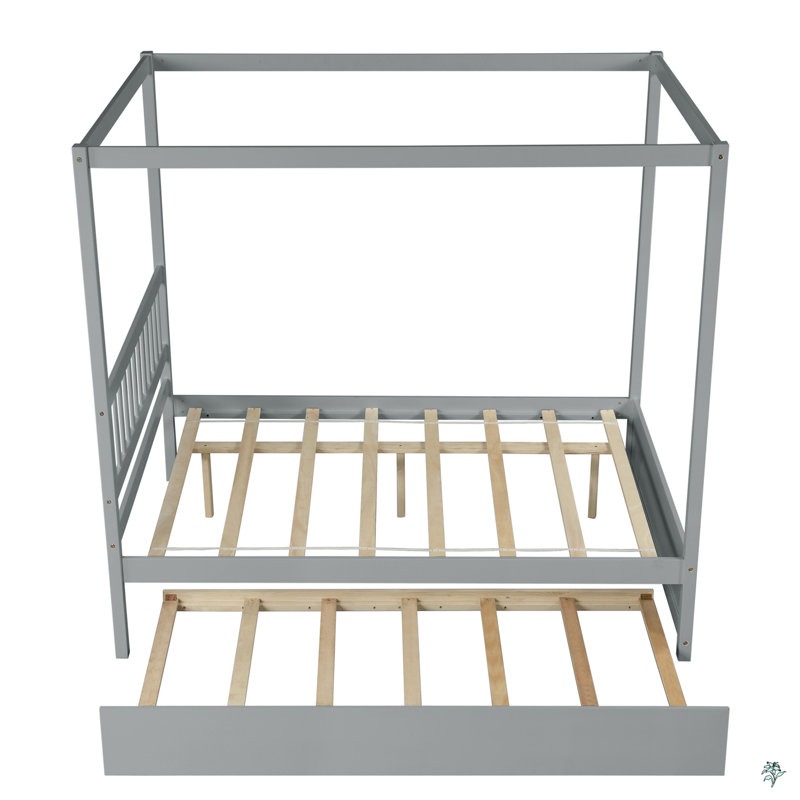 Lit double avec lit gigogne simple, cadre de lit plateforme en bois massif avec tête de lit, aucun sommier nécessaire