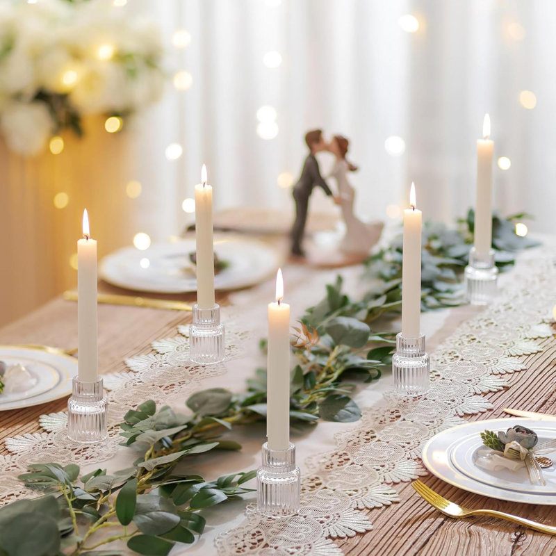 Glass Candle Holder For Candlestick - 20 Pcs Clear  Tapered Candle Holder Wedding Decor Table Centerpiece Bulk For Candle Sticks Christmas Party Living Room Dinner Advent