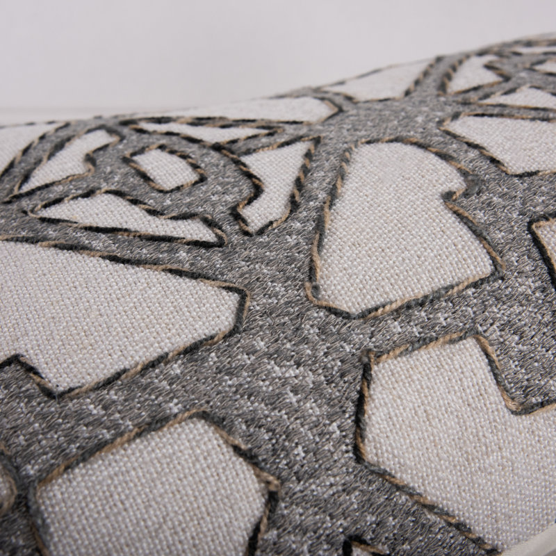 100% Polyester High Performance/Easy Care Lumbar Rectangular Pillow Cover & Insert, Grey/Beige